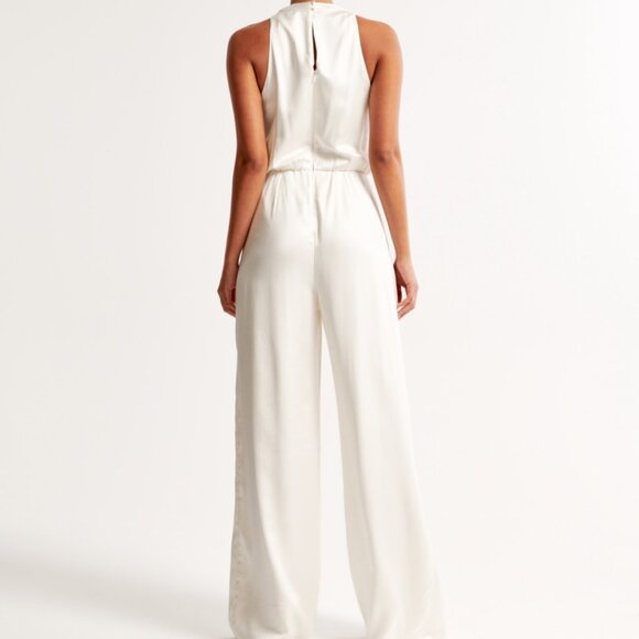 White High- Neck Draped Jumpsuit - Picture 2 of 2